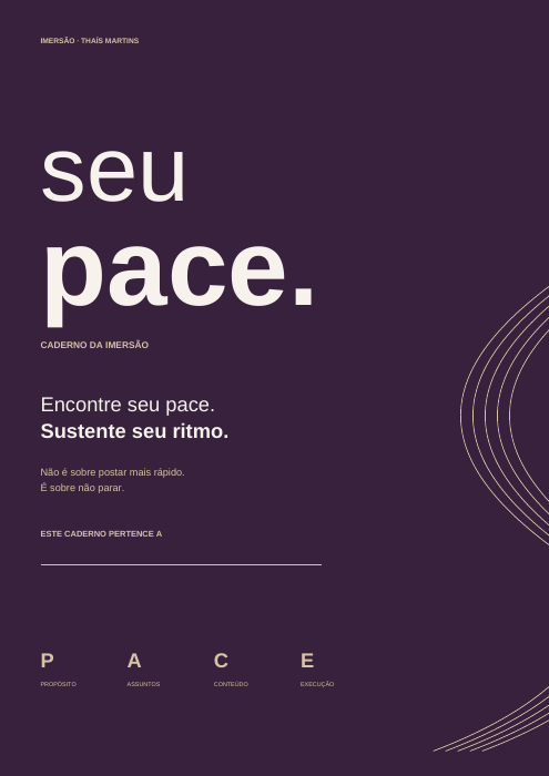 Capa do Caderno Seu Pace, material de exercícios da imersão